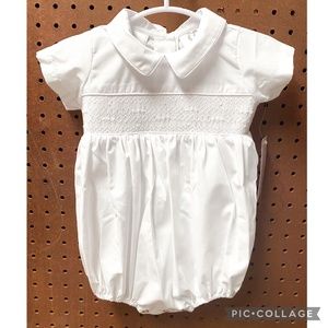 Boys Newborn White Smocked Bubble